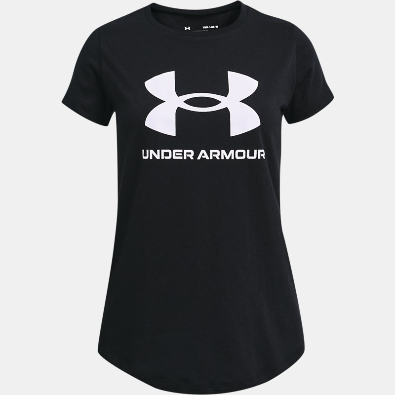 Girls' Under Armour Sportstyle Graphic Short Sleeve Black / White YXS (48 - 50 in)